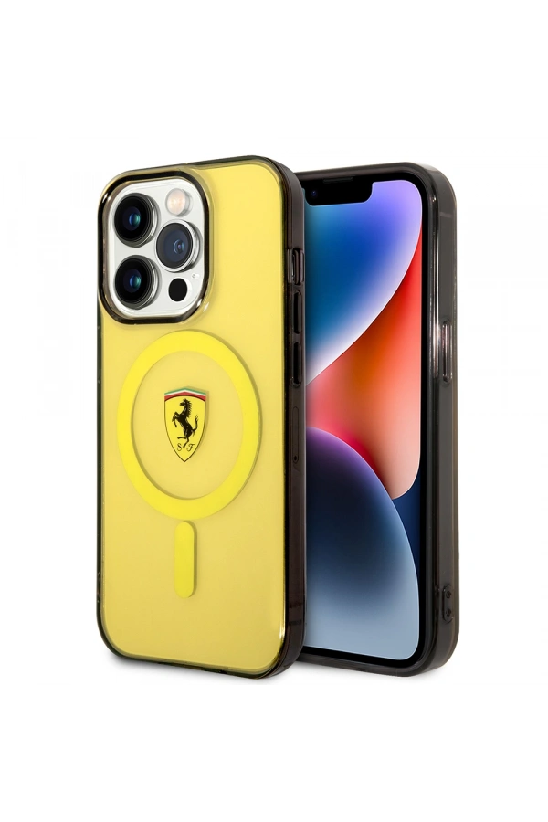 Apple iPhone 14 Pro Max Kılıf Ferrari M-safe Şarj Özellikli Yarı Transparan Dizayn Kapak