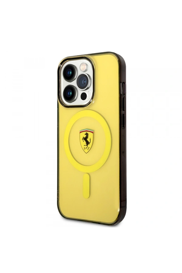 Apple iPhone 14 Pro Max Kılıf Ferrari M-safe Şarj Özellikli Yarı Transparan Dizayn Kapak