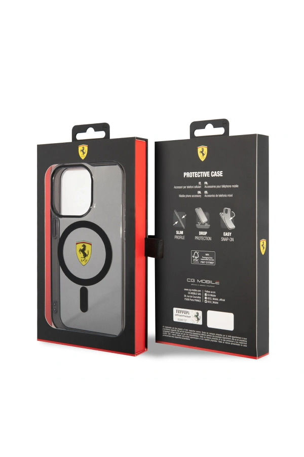 Apple iPhone 14 Pro Max Kılıf Ferrari M-safe Şarj Özellikli Yarı Transparan Dizayn Kapak