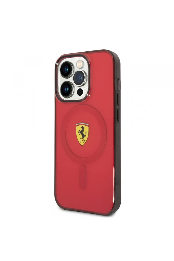 Apple iPhone 14 Pro Max Kılıf Ferrari M-safe Şarj Özellikli Yarı Transparan Dizayn Kapak