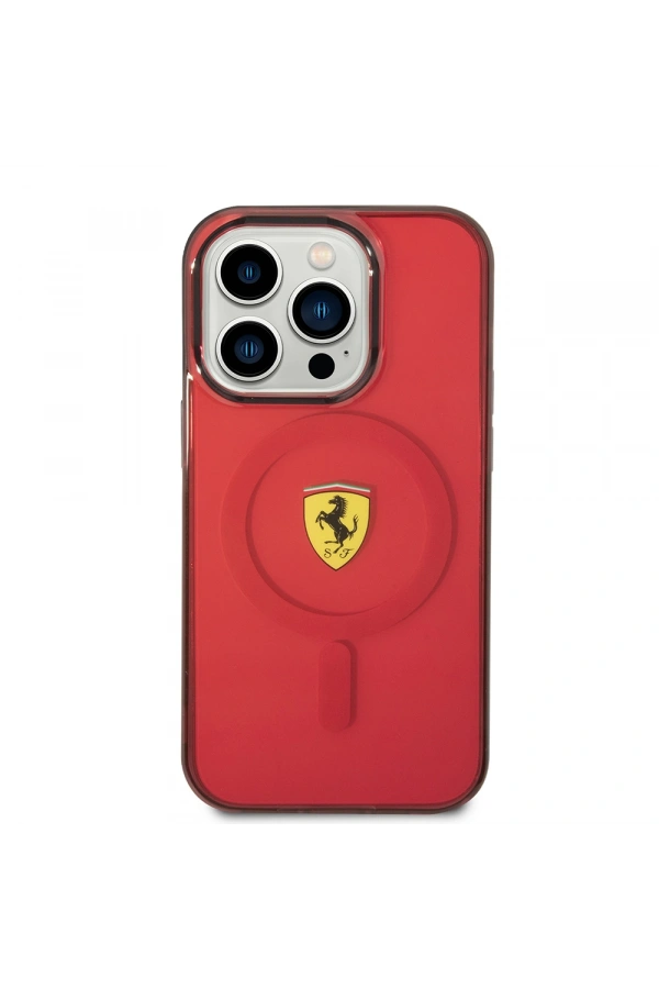 Apple iPhone 14 Pro Max Kılıf Ferrari M-safe Şarj Özellikli Yarı Transparan Dizayn Kapak