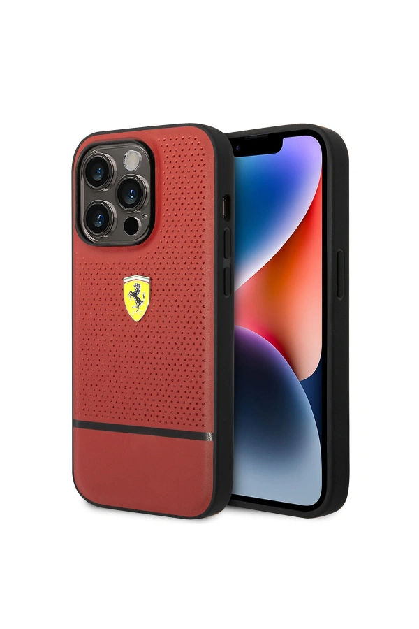 Apple iPhone 14 Pro Max Kılıf Ferrari Orjinal Lisanslı Deri Delikli Ve Çizgili Dizayn Kapak
