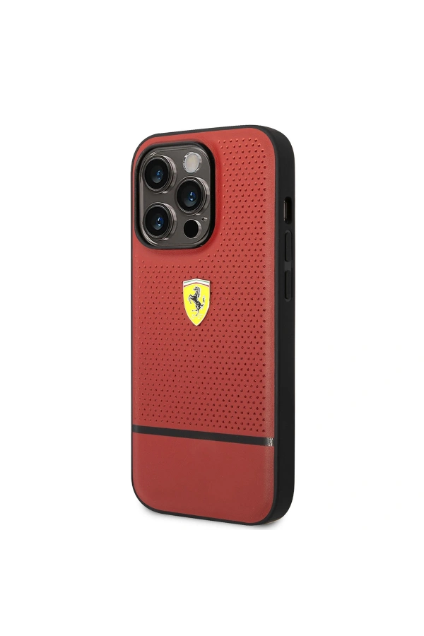 Apple iPhone 14 Pro Max Kılıf Ferrari Orjinal Lisanslı Deri Delikli Ve Çizgili Dizayn Kapak