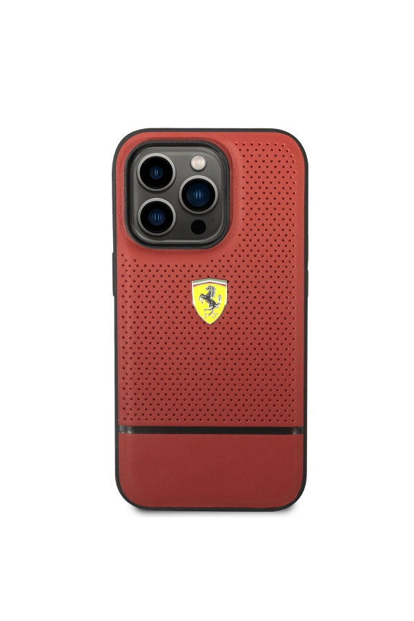 Apple iPhone 14 Pro Max Kılıf Ferrari Orjinal Lisanslı Deri Delikli Ve Çizgili Dizayn Kapak