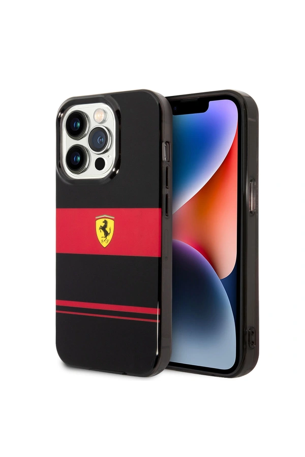 Apple iPhone 14 Pro Max Kılıf Ferrari Orjinal Lisanslı M-safe Şarj Özellikli Yatay Çizgili Dizayn Kapak