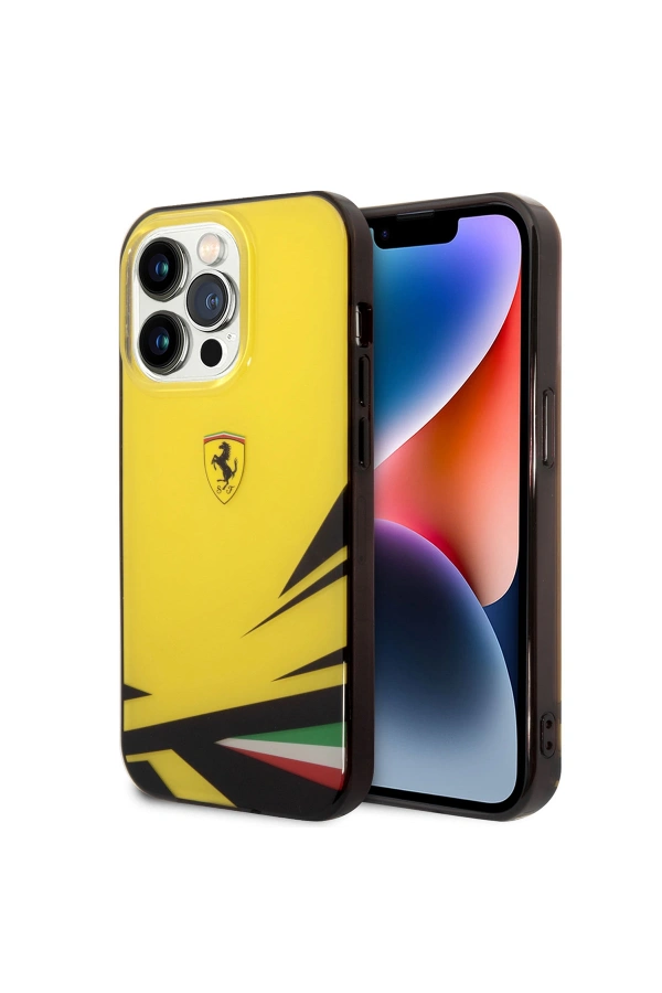 Apple iPhone 14 Pro Max Kılıf Ferrari Sarı İtalyan Bayrak Baskılı Dizayn Kapak