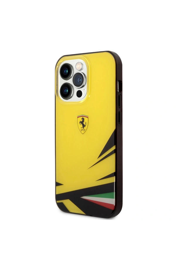Apple iPhone 14 Pro Max Kılıf Ferrari Sarı İtalyan Bayrak Baskılı Dizayn Kapak