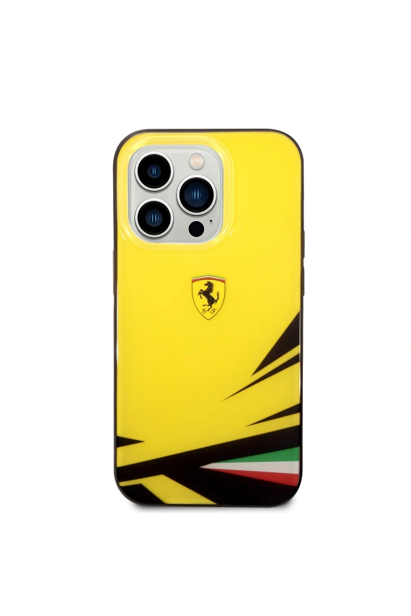 Apple iPhone 14 Pro Max Kılıf Ferrari Sarı İtalyan Bayrak Baskılı Dizayn Kapak