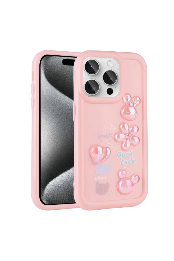 Apple iPhone 14 Pro Max Kılıf Kabartma Figürlü Parlak Zore Toys Silikon Kapak