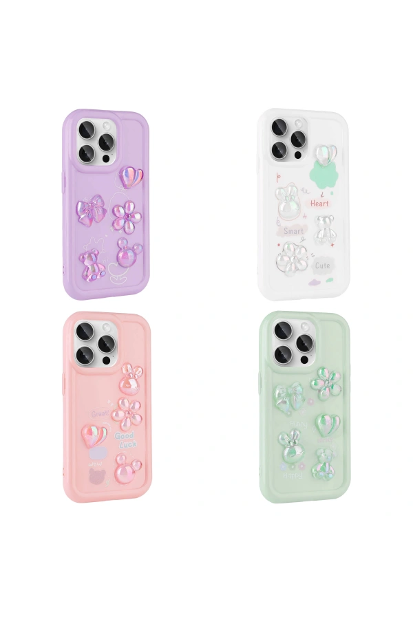 Apple iPhone 14 Pro Max Kılıf Kabartma Figürlü Parlak Zore Toys Silikon Kapak