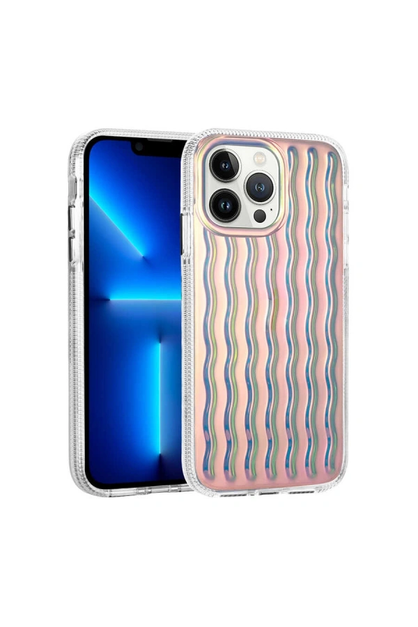 Apple iPhone 14 Pro Max Kılıf Kabartmalı Dalga Tasarımlı Silikon Zore İsmira Kapak
