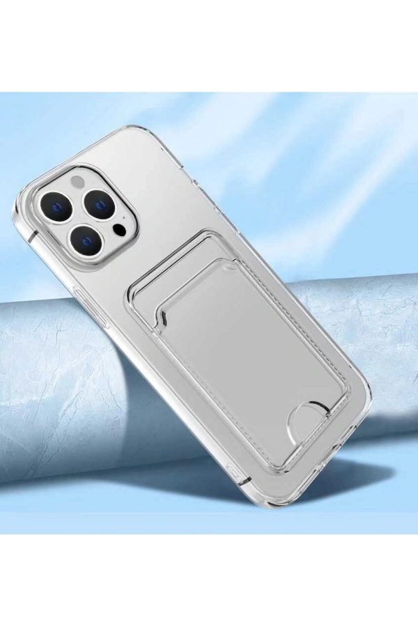 Apple iPhone 14 Pro Max Kılıf Kartlıklı Şeffaf Zore Setra Clear Silikon Kapak