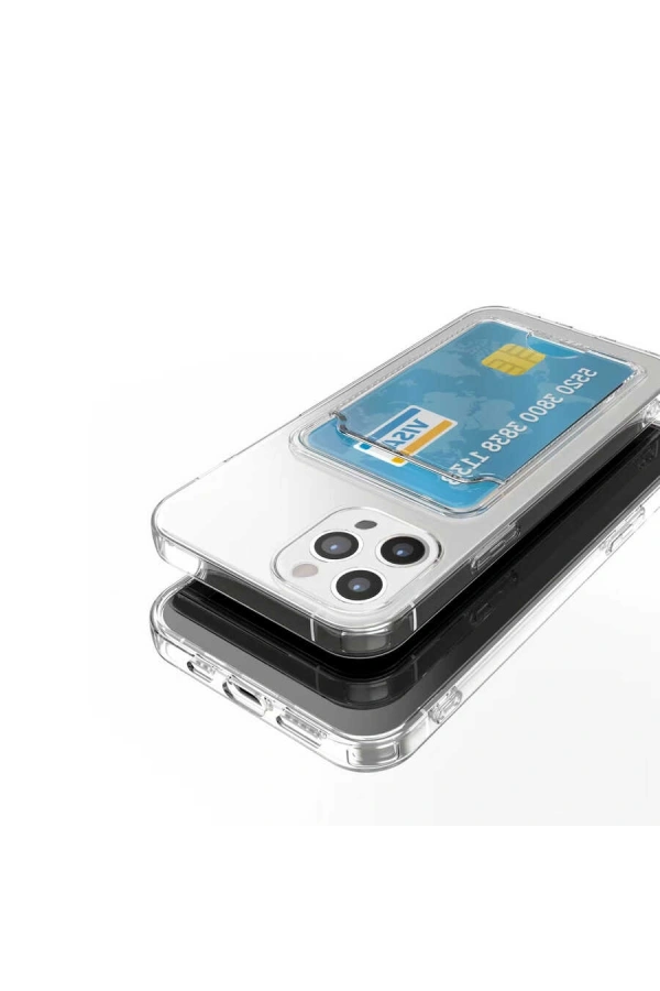 Apple iPhone 14 Pro Max Kılıf Kartlıklı Şeffaf Zore Setra Clear Silikon Kapak