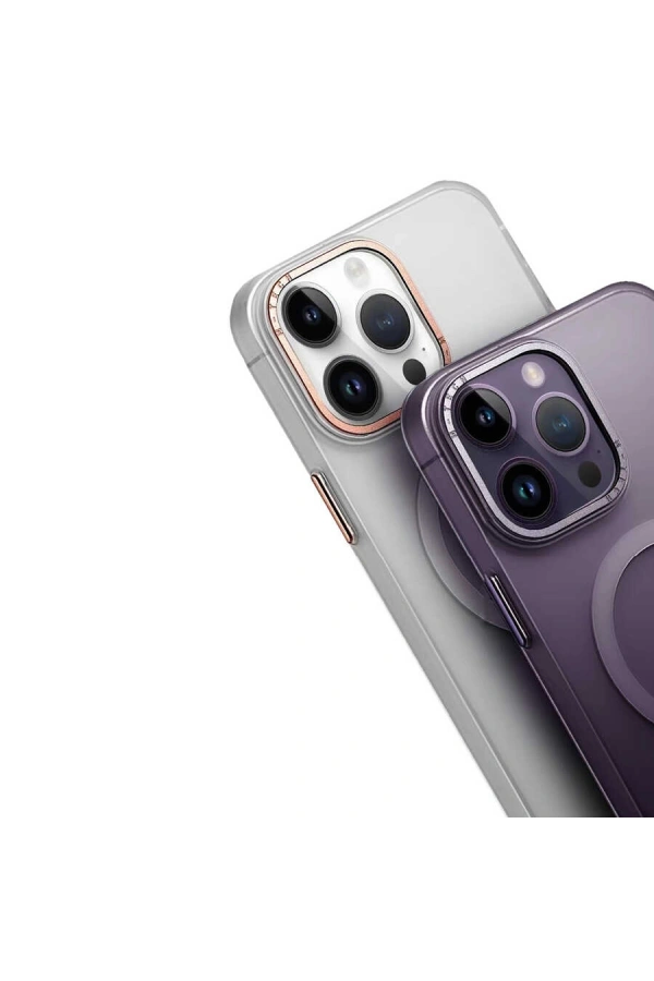 Apple iPhone 14 Pro Max Kılıf M-safe Şarj Özellikli Buzlu Sert PC Zore Tuval Kapak