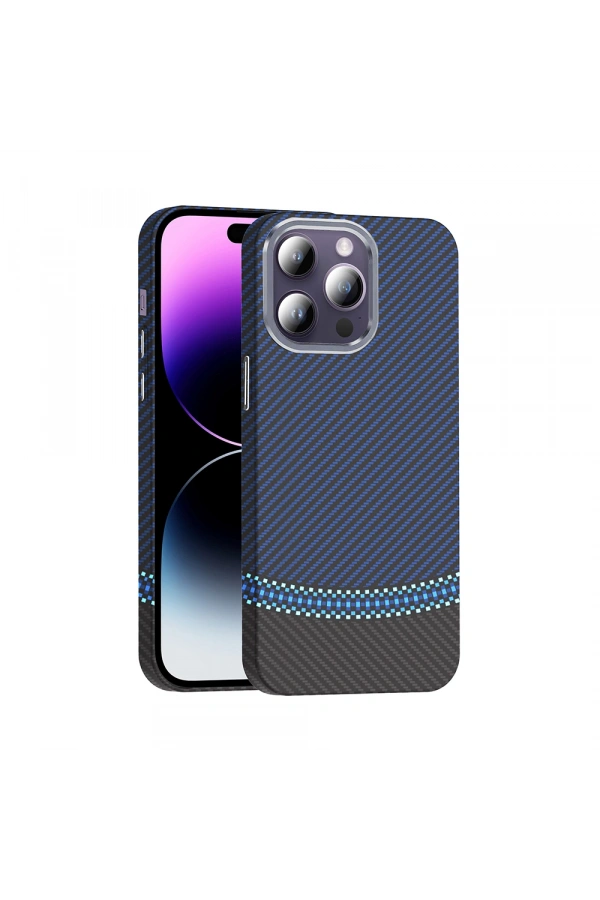 Apple iPhone 14 Pro Max Kılıf M-safe Şarj Özellikli Karbon Fiber Görünümlü Zore Gros Kapak