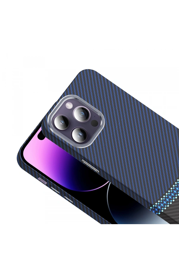Apple iPhone 14 Pro Max Kılıf M-safe Şarj Özellikli Karbon Fiber Görünümlü Zore Gros Kapak