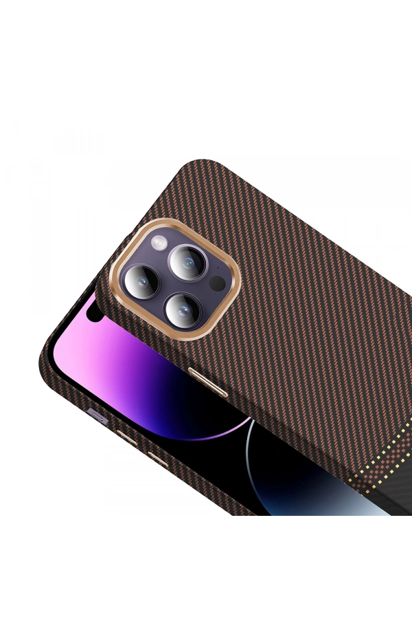 Apple iPhone 14 Pro Max Kılıf M-safe Şarj Özellikli Karbon Fiber Görünümlü Zore Gros Kapak