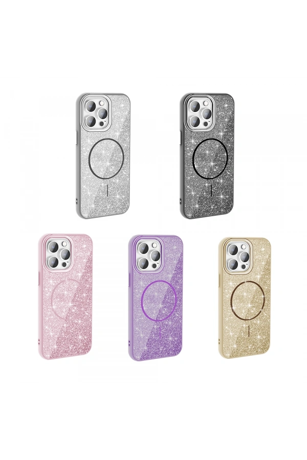 Apple iPhone 14 Pro Max Kılıf M-safe Şarj Özellikli Parlayan Simli Zore Okso Kapak