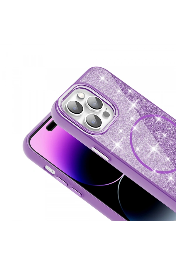 Apple iPhone 14 Pro Max Kılıf M-safe Şarj Özellikli Parlayan Simli Zore Okso Kapak