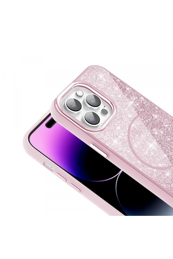 Apple iPhone 14 Pro Max Kılıf M-safe Şarj Özellikli Parlayan Simli Zore Okso Kapak