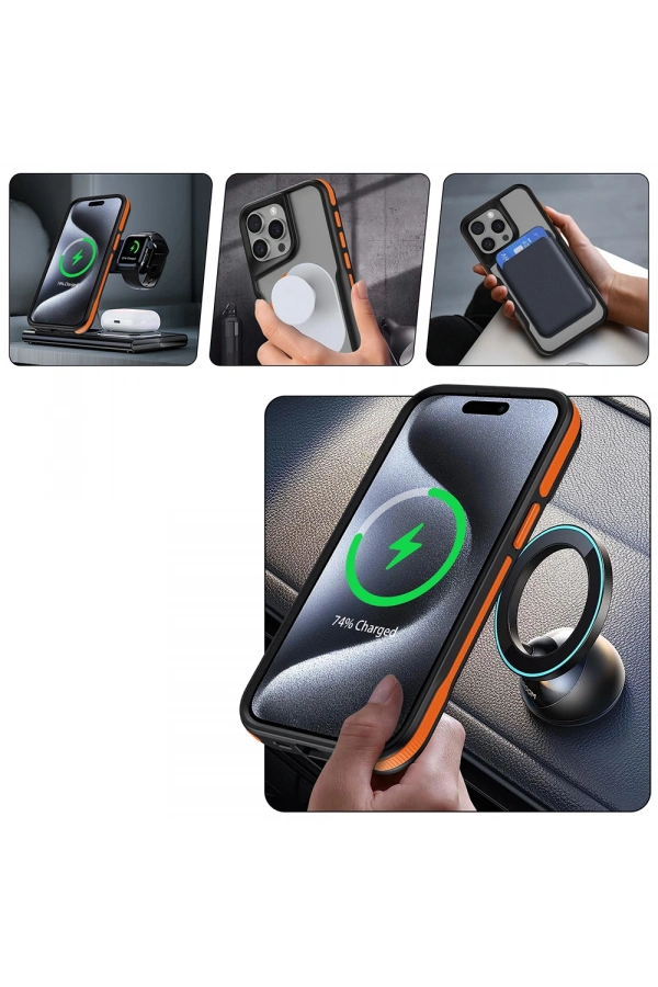 Apple iPhone 14 Pro Max Kılıf M-safe Şarj Özellikli Renkli Kenar Airbag Şeritli Zore Lamer Kapak