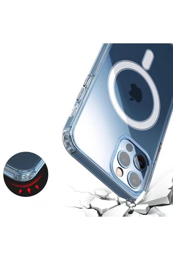 Apple iPhone 14 Pro Max Kılıf M-safe Şarj Özellikli Şeffaf Sert PC Zore Embos Kapak