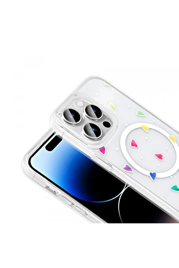Apple iPhone 14 Pro Max Kılıf M-Safe Şarj Özellikli Şeffaf Zore Folk Sert Kapak