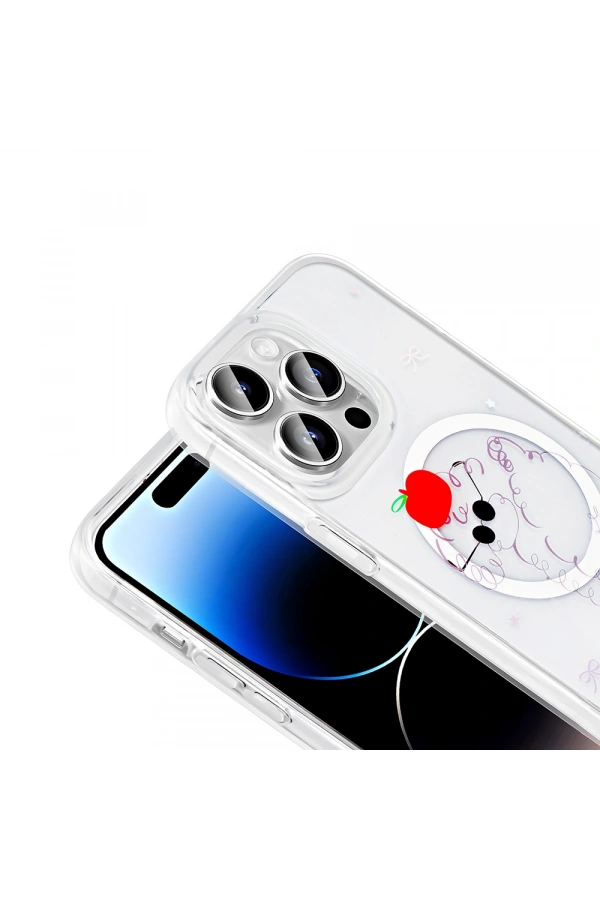 Apple iPhone 14 Pro Max Kılıf M-Safe Şarj Özellikli Şeffaf Zore Folk Sert Kapak