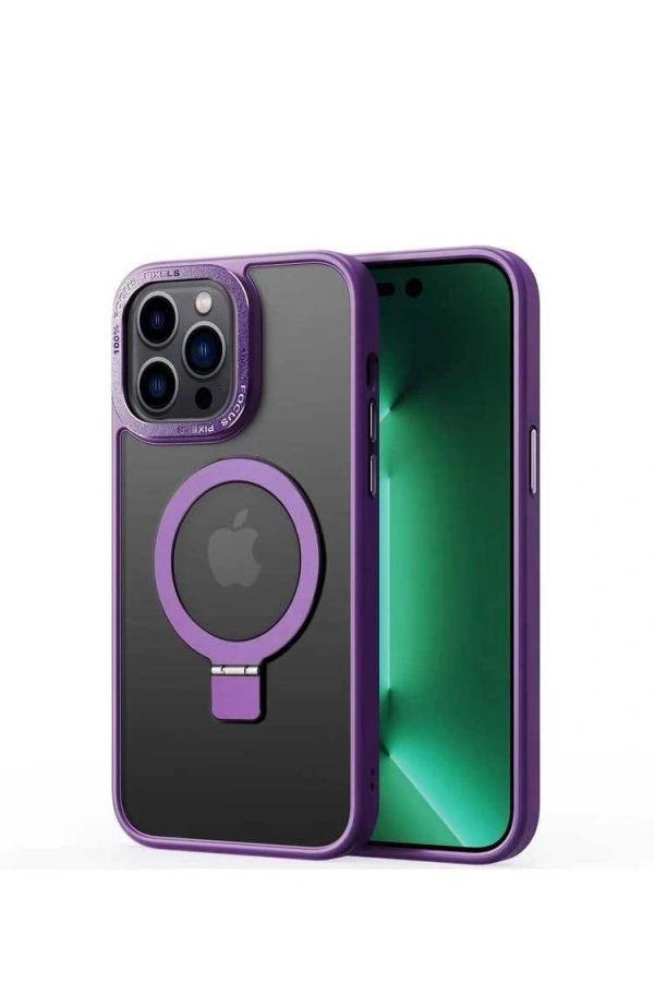 Apple iPhone 14 Pro Max Kılıf M-safe Wireless Şarj Özellikli Standlı Zore Ting Kapak
