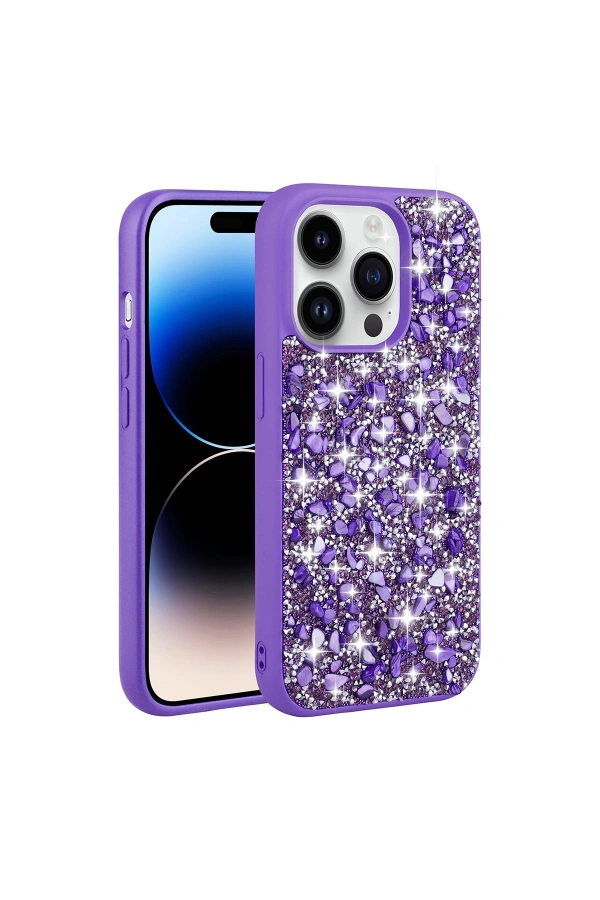 Apple iPhone 14 Pro Max Kılıf Parlak Taşlı Tasarım Zore Linea Kapak