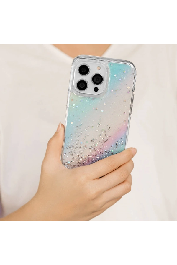 Apple iPhone 14 Pro Max Kılıf Parlayan Simli Şeffaf Lisanslı Switcheasy Starfield Kapak
