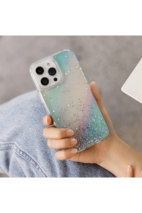 Apple iPhone 14 Pro Max Kılıf Parlayan Simli Şeffaf Lisanslı Switcheasy Starfield Kapak