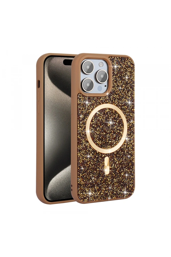 Apple iPhone 14 Pro Max Kılıf Pırlanta Tasarımlı M-safe Şarj Özellikli Zore Mozaik Silikon Kapak