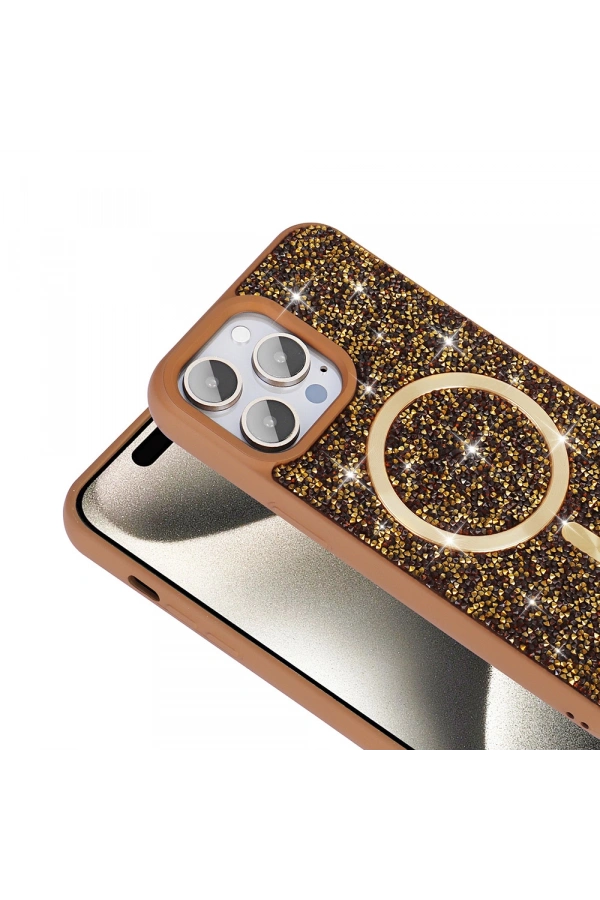 Apple iPhone 14 Pro Max Kılıf Pırlanta Tasarımlı M-safe Şarj Özellikli Zore Mozaik Silikon Kapak