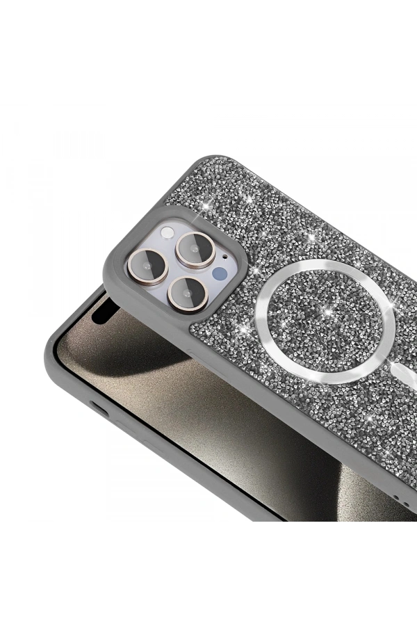 Apple iPhone 14 Pro Max Kılıf Pırlanta Tasarımlı M-safe Şarj Özellikli Zore Mozaik Silikon Kapak