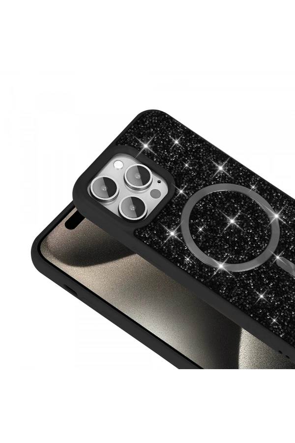 Apple iPhone 14 Pro Max Kılıf Pırlanta Tasarımlı M-safe Şarj Özellikli Zore Mozaik Silikon Kapak