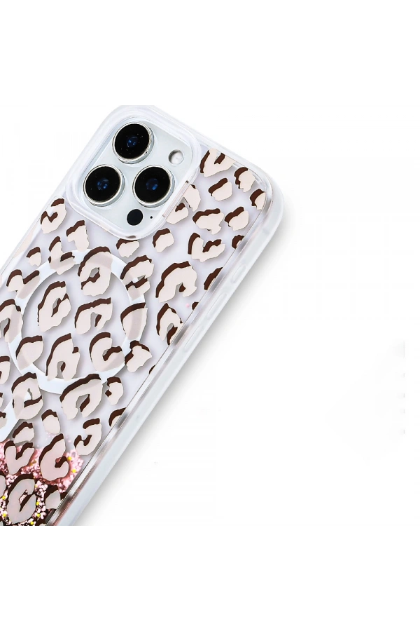 Apple iPhone 14 Pro Max Kılıf Sıvılı Simli Baskılı Şeffaf Arka Yüzey Zore Mossa Silikon Kapak