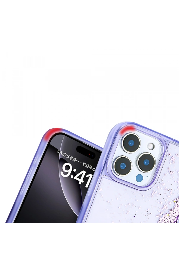 Apple iPhone 14 Pro Max Kılıf Sıvılı Simli Şeffaf Arka Yüzey Zore Keto Silikon Kapak