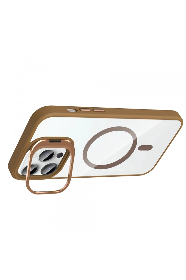 Apple iPhone 14 Pro Max Kılıf Standlı ve Kamera Lens Hediyeli M-Safe Şarj Özellikli Zore Etro Kapak