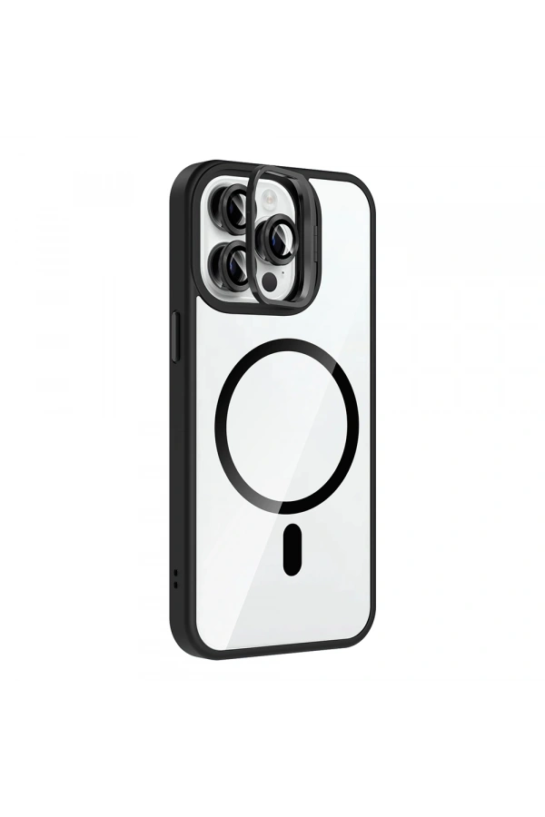Apple iPhone 14 Pro Max Kılıf Standlı ve Kamera Lens Hediyeli M-Safe Şarj Özellikli Zore Etro Kapak
