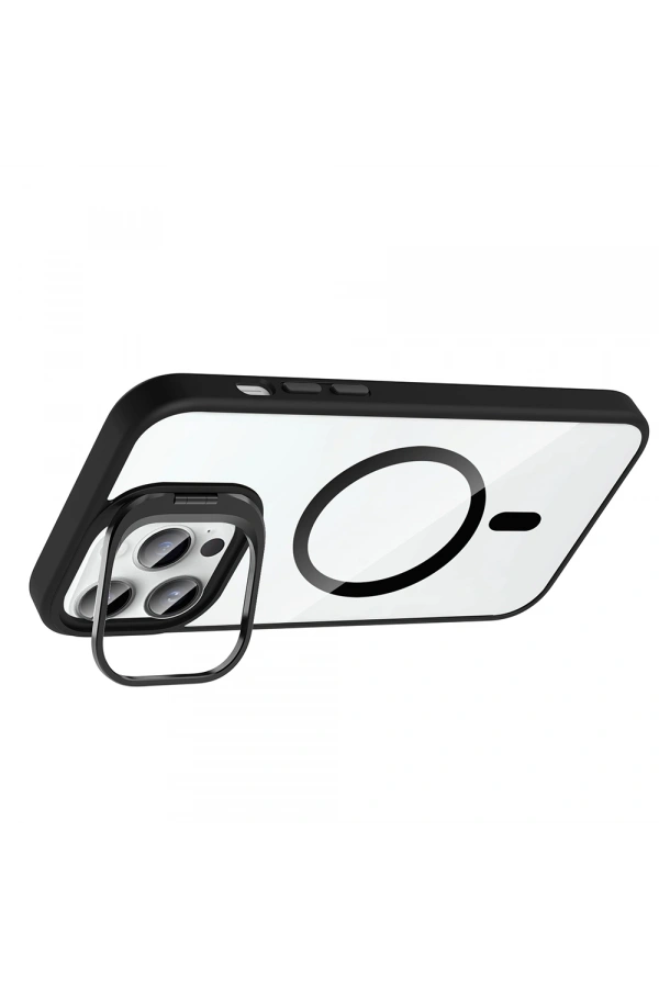 Apple iPhone 14 Pro Max Kılıf Standlı ve Kamera Lens Hediyeli M-Safe Şarj Özellikli Zore Etro Kapak