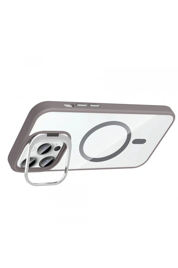 Apple iPhone 14 Pro Max Kılıf Standlı ve Kamera Lens Hediyeli M-Safe Şarj Özellikli Zore Etro Kapak