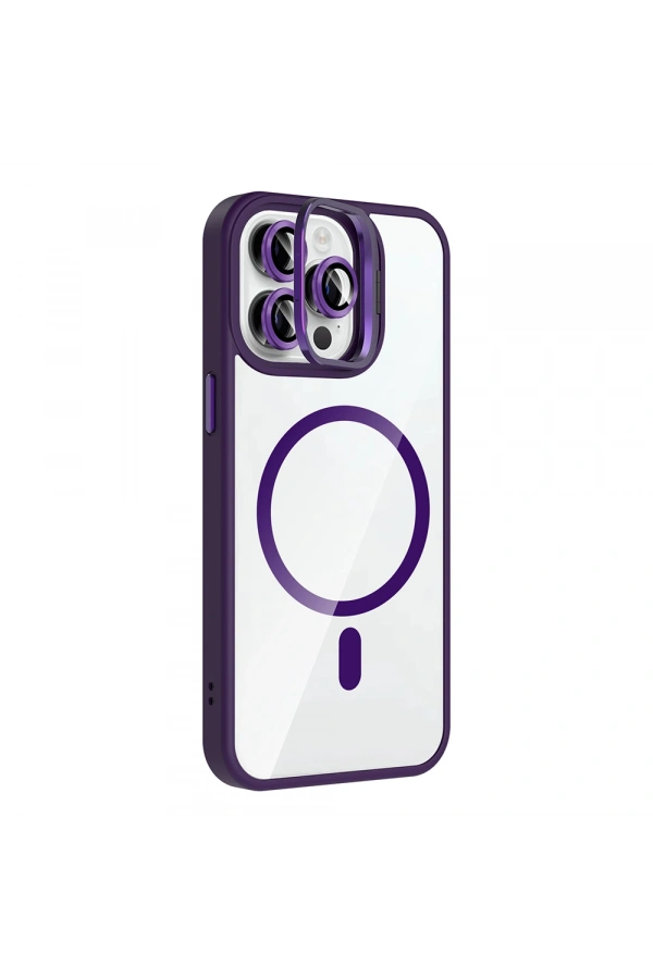 Apple iPhone 14 Pro Max Kılıf Standlı ve Kamera Lens Hediyeli M-Safe Şarj Özellikli Zore Etro Kapak