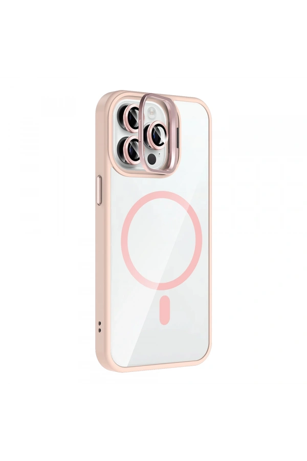 Apple iPhone 14 Pro Max Kılıf Standlı ve Kamera Lens Hediyeli M-Safe Şarj Özellikli Zore Etro Kapak