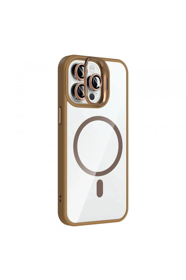 Apple iPhone 14 Pro Max Kılıf Standlı ve Kamera Lens Hediyeli M-Safe Şarj Özellikli Zore Etro Kapak