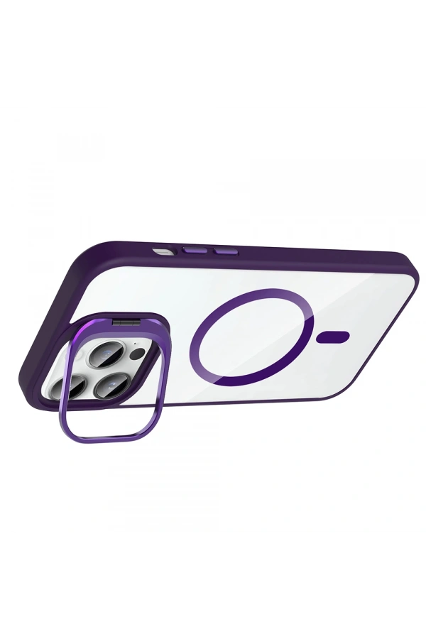 Apple iPhone 14 Pro Max Kılıf Standlı ve Kamera Lens Hediyeli M-Safe Şarj Özellikli Zore Etro Kapak