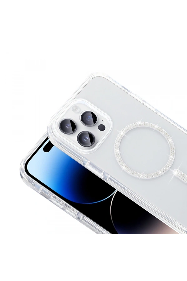 Apple iPhone 14 Pro Max Kılıf Taşlı Tasarım M-safe Şarj Özellikli Zore Koment Silikon Kapak