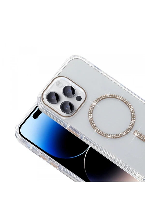 Apple iPhone 14 Pro Max Kılıf Taşlı Tasarım M-safe Şarj Özellikli Zore Koment Silikon Kapak
