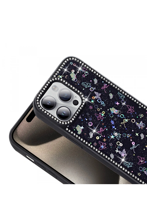 Apple iPhone 14 Pro Max Kılıf Taşlı ve Simli Tasarım Zore Azra Kapak
