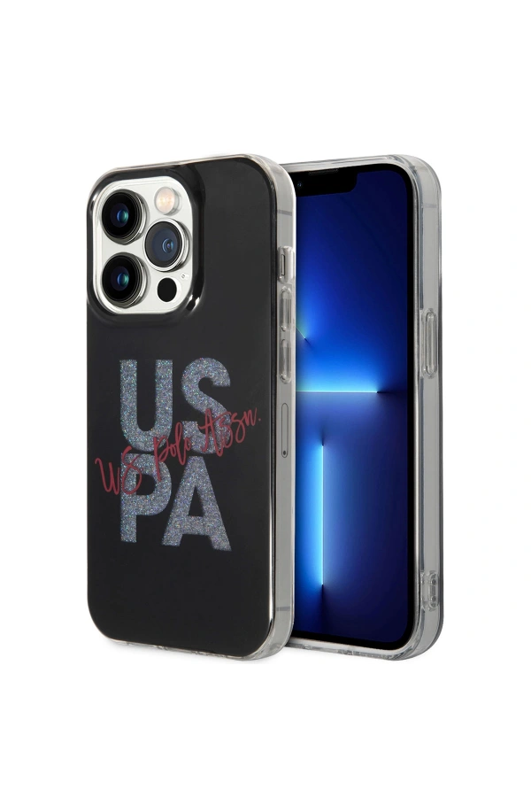 Apple iPhone 14 Pro Max Kılıf U.S. POLO ASSN. Simli Parlak Alfabe Tasarım Kapak